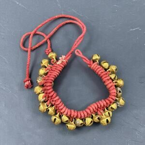 Traditional Indian Ghungroo Anklet Brass Dance Bells Red Cord 20 Inch